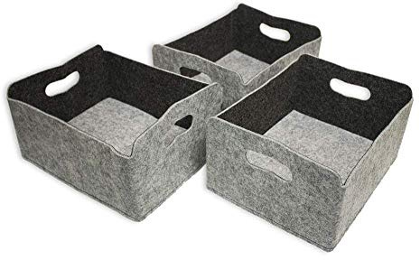 3er Set Aufbewahrungskörbe aus waschbarem Filz in graumeliert/dunkelgrau LxBxH: 30x24x15cm, Ordnungsbox, Regalbox, Faltbox, Spielzeugkorb, Filzkorb