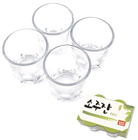 Juego de 4 vasos de chupito Soju coreanos para whisky, tequila y licores, aptos para lavavajillas, cristal transparente, 50 ml