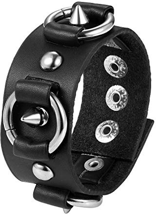 JewelryWe Schmuck Herren Lederarmband, Breit Leder Echtleder Armband Armreif Manschette Armband verstellbaren 6.5-8.5 Zoll Punk Biker Rock, schwarz/braun