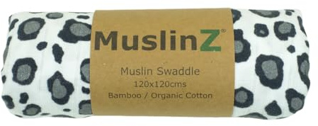 MuslinZ Carrés de mousseline sensorielle pour nouveau-né en noir et blanc pour stimulation visuelle et jeu sensoriel Mélange de mousseline de bambou et coton bio (Léopard, 120 x 120 cm)