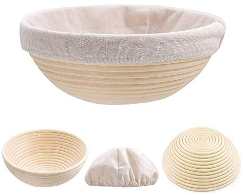 Gärkorb Gärkörbchen Rund, 20 * 8 cm, Ø 20cm Brot Teig Korb Form Gärkörbe Korb aus Natürlichem Peddigrohr für selbstgemachtes Brot für professionelle und häusliche Bäcker, Brotbacken