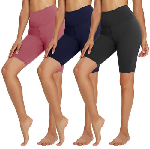 TNNZEET 3er Pack Radlerhose Damen High Waist Shorts Kurze Sporthose Blickdicht Sommer Leggings Unter Kleider für Sport Yoga,Rosa/Marineblau/Schwarz,S-M