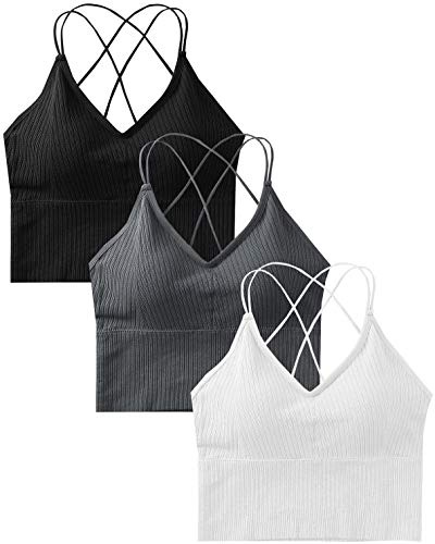 heekpek Reggiseno Casuale Sportivo Donna 3 Pezzi Elasticità Bustier Reggiseni con Imbottito Estraibili Senza Ferretto Reggiseno a Canotta Incrociata per Corsa Jogging Yoga (Nero, Grigio E Bianco)