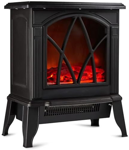 M.C.Haus Inserto per caminetto elettrico a parete riscaldatore a pannello in metallo con telecomando colorato a fiamma con cristallo, 900 W/1800 W (127 cm, nero)
