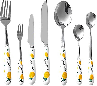 Set di posate con manico in ceramica Set di posate Set da tavola Set da pranzo con set di coltelli a cucchiaio forchetta (Color : 1Set)