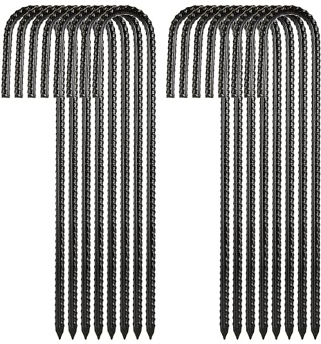 16 Stück 30.5 cm verzinkte Bewehrungsstäbe Heavy Duty J-Haken, Erdspieß, Zeltheringe, gebogene Stahlpflanzenstütze, Gartenstecker, Schaukel-Sets, Zaunpfähle – Schwarz