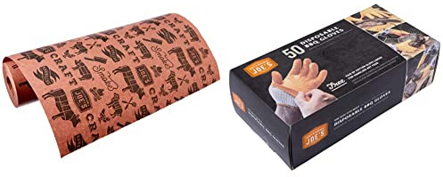 Oklahoma Joe's 8215237P04 Peach Butcher Paper 12-in x 100-ft roll & Disposable BBQ Gloves, 50-count
