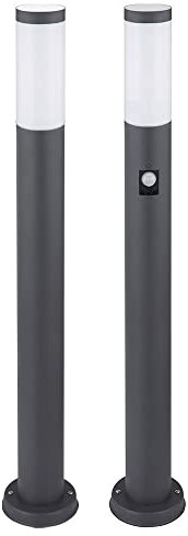 Gartenlampe mit Bewegungsmelder anthrazit Gartenstehlampe Edelstahl E27 Wegeleuchte Garten, opal, 1x E27 Fassung, H 80 cm, 2er Set