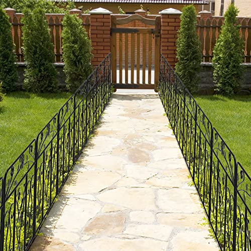 UNHO Decorative Garden Fence: 5 Pack Coated Metal Fencing Panels 9.84ft(L) x25.4in(H) Rustproof Outdoor Wire Edging Animal Barrier Border with No Dig Stakes for Patio Backyard Lawn