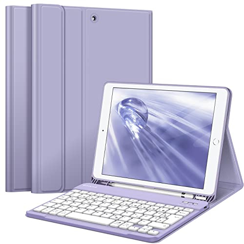 FINTIE Tastatur Hülle für iPad 10.2 Zoll (9/8/7 Generation, 2021/2020/2019) | Schutzhülle mit TPU Rückschale, Pencil Halter und magnetisch Abnehmbarer Tastatur mit QWERTZ Layout, Pastellviolett
