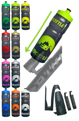 Bottle28 | 700 ml Fahrrad-Trinkflasche mit magnetischem Flaschenhalter & integrierter Werkzeugaufbewahrung | Made in Germany | Set in Rauchschwarz/Green | Innovative Flaschen-Einbuchtung zum Stecken