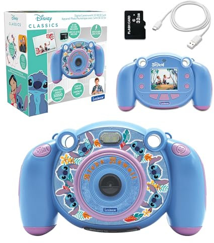 Lexibook, Disney Stitch, Appareil Photo 4-en-1 pour Enfants, Fonction Photo, vidéo, Audio et Jeux, Carte SD 32Go Incluse, DJ080D