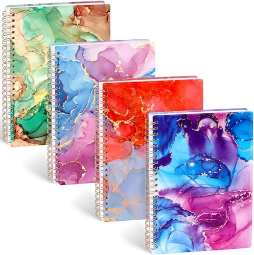 HAKACC 4 stycken spiralanteckningsbok A5, 80 ark inbunden spiral anteckningsblock 21 x 15 cm college linjerad dagbok för kvinnor och män arbete kontor skola