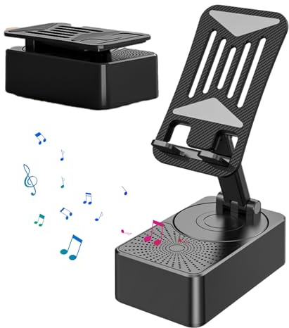 Moxeupon Haut-parleur sans fil avec support - Support de téléphone portable 3 en 1 - Support de téléphone rotatif à 360° - Base antidérapante et batterie de 10 heures - Support de téléphone pour