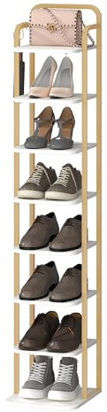 Hzuaneri Vertikales Schuhregal, 8-Stöckige, Platzsparend, Weiß Gold | Schuhturm für Kleine Räume, Freistehend, Verstellbar, SR04313A