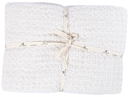 Tuiste Copriletto in Cotone, Copridivano Reversibile, Coperta per TV, Estiva e da Picnic (Bianco, 150 x 200 cm)
