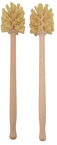 Generic Wooden Toilet Brush, 2PCS 14x3in, Non Slip Long Handle, Reusable Beechwood, Sisal Bristles, For Bathroom