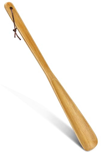 ZOMAKE Skohorn Trä Långt, 40 cm Skohorn Långt Handtag med Läderrem, Stor Trä Shoehorn Sko Stick Hjälpare för Män Kvinnor Äldre (Gul)