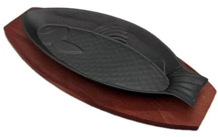 Steak plate sizzle platter cast iron bakeware square pan skillets cast iron platter pan for roti (Fish shape)