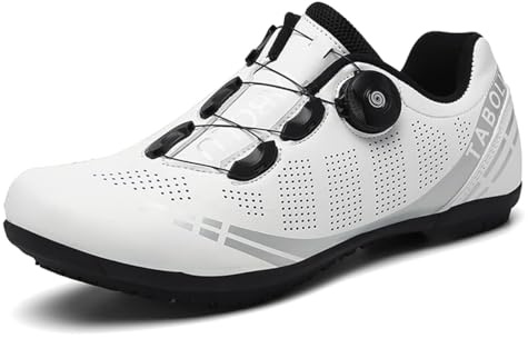 Hixingo Fahrradschuhe Herren Damen Rennrad Und MTB Schuhe Mit Gummisohle, Atmungsaktive Sneaker rutschfeste No-Lock Fahrradschuhe Mountainbike SPD Schuhe（Weiß ，43 EU）