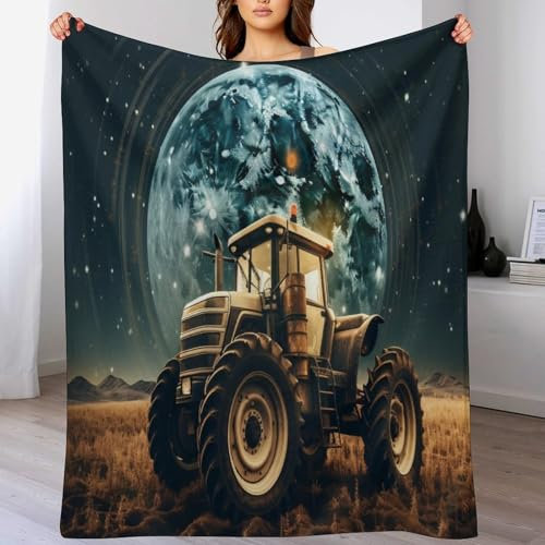 PAZZK Kuscheldecke Traktor Decke Tagesdecke - Weiche Flannel Decke Mit Muster Sofadecke - Baumwolldecke Wohndecke Sofaüberwurf Bettüberwurf（130×150cm）