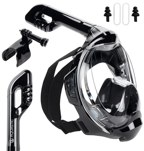 AQUASTIC Kai Schnorchelmaske Größe L/XL Vollgesichtsmaske 180° Sicht Luftzirkulationssystem Silikon-Bodenkragen Anti-Dampf-Ventil Polycarbonat Sichtfenster Farbe Schwarz