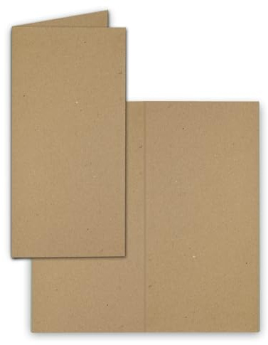 50x Falt-Karten DIN Lang - Kraftpapier Braun (Sandbraun) - 10 x 21 cm - Blanko Doppelkarten - Klappkarten für Einladungen und Grußkarten zu Weihnachten und Geburtstag