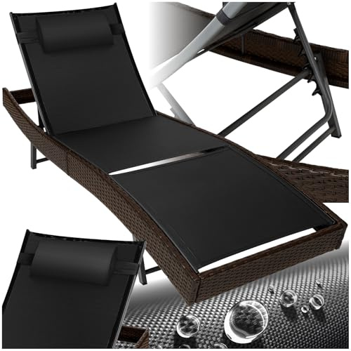 tectake® Sonnenliege, 6-Fach verstellbare Rückenlehne, Gartenliege wetterfest, Poolliege mit Kopfkissen, Outdoor Liege, UV-beständig, Strandliege für Garten, Terrasse und Balkon - braun gemischt