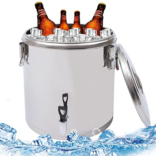 DAOHHFO Récipient isotherme en acier inoxydable 40 l avec robinet d'écoulement - Récipient isotherme avec couvercle en acier inoxydable avec poignées de transport - Couvercle avec anneau en caoutchouc