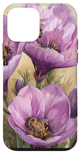 Coque pour iPhone 12 mini Fleur de cyclamen fleurissant avec abeilles autour graphique