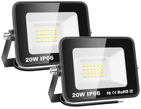 SKYWORLD 20W Projecteur LED Extérieur 2 pièce,2000LM Projecteur LED IP67 Etanche Spot LED Extérieur,6000K Blanc Froid Projecteur Exterieur LED,Projecteur Extérieur pour Cour Jardin Garage Terrasse