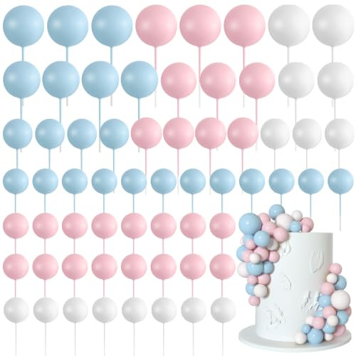 Bouiexye 75 Pcs Cake Balls Topper Decorations Foam Cupcake Topper Mini Balloon Cake Topper Balls Cake Picks for Cake Deco Birthday Party Wedding（Blue,Pink,Gold）