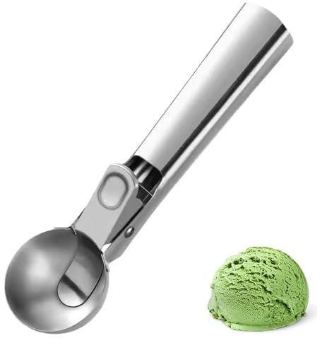 Cucchiaio per gelato, in acciaio inox, cucchiaio per gelato, con grilletto, diametro della sfera di 6 cm, ideale per gelato, yogurt, frutta, adatto per lavastoviglie