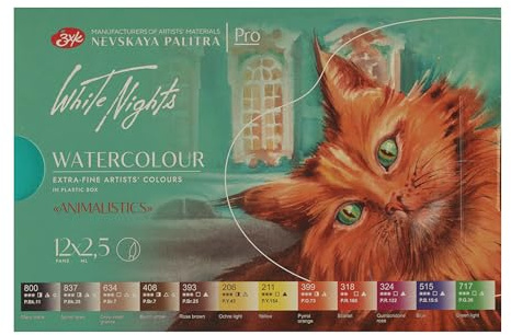 White Nights Nevskaya Palitra Aquarellfarben-Set, extra feine Künstlerqualität, 12 x 2,5 ml, volle Pfannen