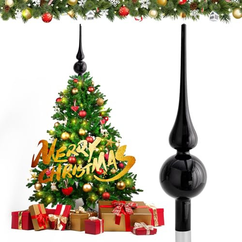 Hukermoon Weihnachtsbaumspitze Glas Matt, 26 cm Christbaumspitze, Weihnachtsbaum Stern Spitze, Christbaumschmuck Spitze, Christmas Tree Topper, Weihnachtsdeko Baumspitze, Tannenbaumspitze (Schwarz)
