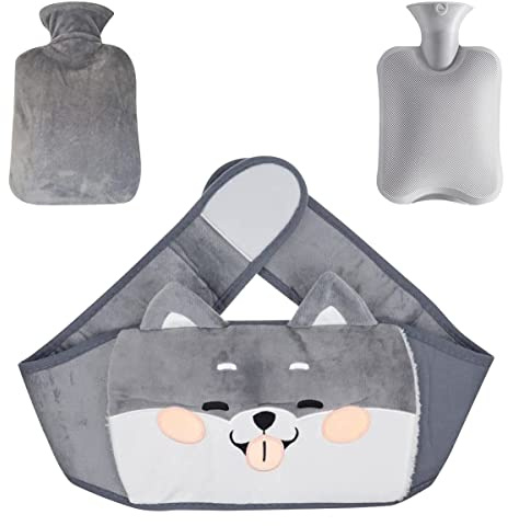 UptVin 3 Pcs Hot Water Bottle, 1L Hot Water Bottle with Cover Rubber Hot Water Bag Soft Artificial Plush Fur Water Cover with Hand Waist Warmer Cover for Pain Relief Waist Back Neck Shoulders