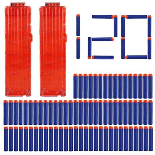 2 Stück Soft Bullet Pistole Zubehör Kompatibler 18er Clip Magazine Schnell Nachladen Clip mit 60 Stück 7.2cm Eva Elite Hohlkopf Spielzeug Pistole weiche Kugel Zubehör Schaum weiche Kugel