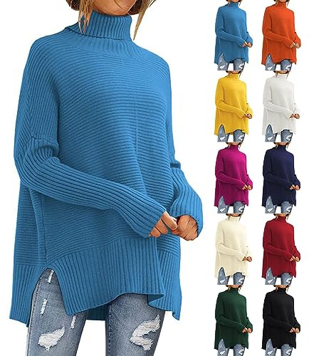 Jersey de cuello alto para mujer, oversize, jersey de punto grueso, elegante, elástico, cálido, oversize, informal, manga larga, suéter de invierno, suave y grueso, jersey de punto fino