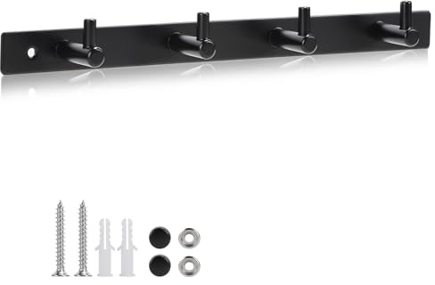 efuturetime Hakenleiste mit 4 Haken, Edelstahl, Wandmontage, Schwarz | Garderobenhaken mit Schrauben, Kleiderhaken für Kleidung, Hut, Tasche
