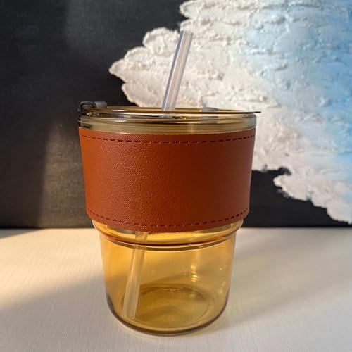 Genérico Vaso de Vidrio con Tapa y Pajita, Funda, Diseño Elegante para Bebidas