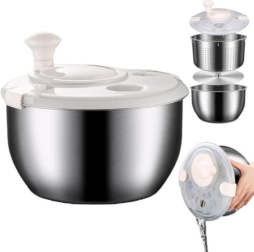 Centrifugador de ensalada de acero inoxidable de 6 L, secador de verduras y lavadora de bayas de grado comercial, diseño de doble capa a prueba de óxido con boquilla de drenaje rápido