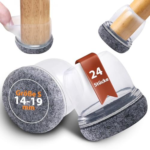 Protector de Patas para Sillas 24 Piezas, Base Fieltro 360° Lavable, Ajuste 14-19mm Patas Redondas/Mesas, Libre de PVC y Ftalatos, Antideslizante