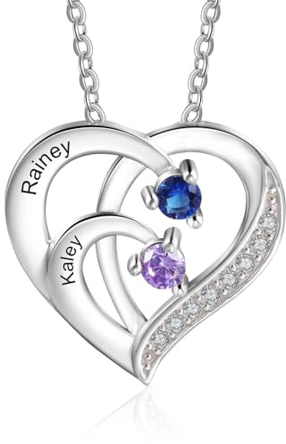 Glooraca Personalisiertes Geschenk für Mama Benutzerdefinierte Geburtsstein Halsketten für Frauen Mama Oma Personalisierte Name Herz Anhänger Halskette Geschenke für Muttertag Geburtstag