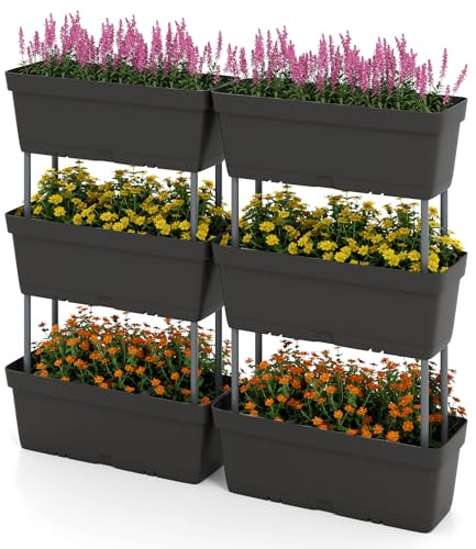 RELAX4LIFE Set di 6 Vasi per Piante, Fioriera a 3 Livelli con Aste di Connessione Solide, Combinazione Libera e Personalizzata, Design Verticale e Salvaspazio, Capacità di Peso 5 kg (Nero)