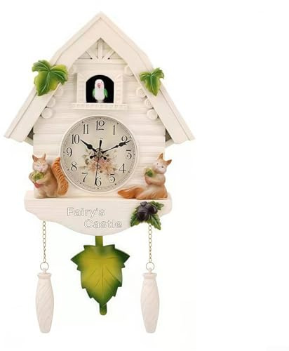 Elegante orologio a cucù da parete con pendolo aggiunge un tocco artistico alla tua casa (scoiattolo bianco)