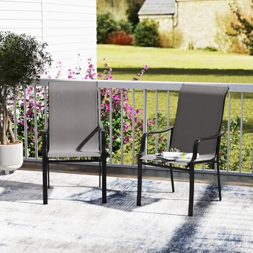 GIANTEX Gartenstühle 2er Set, Hochlehner Essstuhl mit Armlehne, Balkonstühle aus Metall bis 150 kg belastbar, Terrassenstühle, Esszimmerstuhl für Terrasse, Garten, Balkon