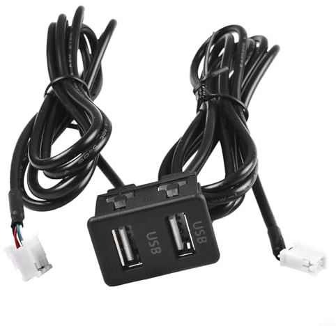 Car Dashboard Dual USB Socket Panel Interface Extension Adapter Cable 145cm Black ABS Material 4-Pin 6-Pin Connector Vehicle Navigation System Flush Mount