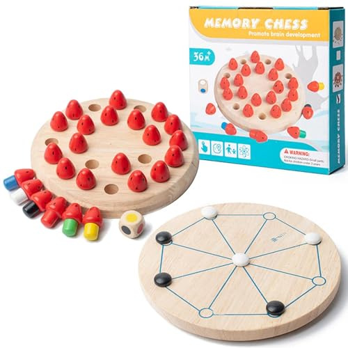 Scacchi di Memoria in Legno per Bambini,Senteen Fragola Scacchi di Giochi Montessori Superiore a 3 Anni Bambini Giochi Migliora Memoria e Colore Cognitivo Anni Gioco in Legno
