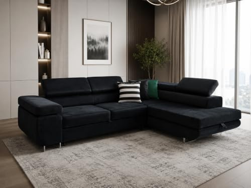 KMK GNYCH Sofa Aston 272x203x88 cm, Schlaffunktion, Marineblau, Rechts | L-Form Sofa, Modern Couch mit Bettkasten, Weiches Ecksof fürs Wohnzimmer, Schlafsofa, Eleganter Monolith Stoff
