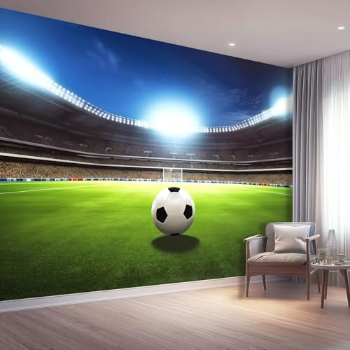 Fotomurales Decorativos Fútbol Papel Pintado 350x256 cm 3D Mural Campo de Fútbol Murales Póster Pared No Tejido Dormitorio Salón Paredes Decoración Fotomural Panorámico q.4178